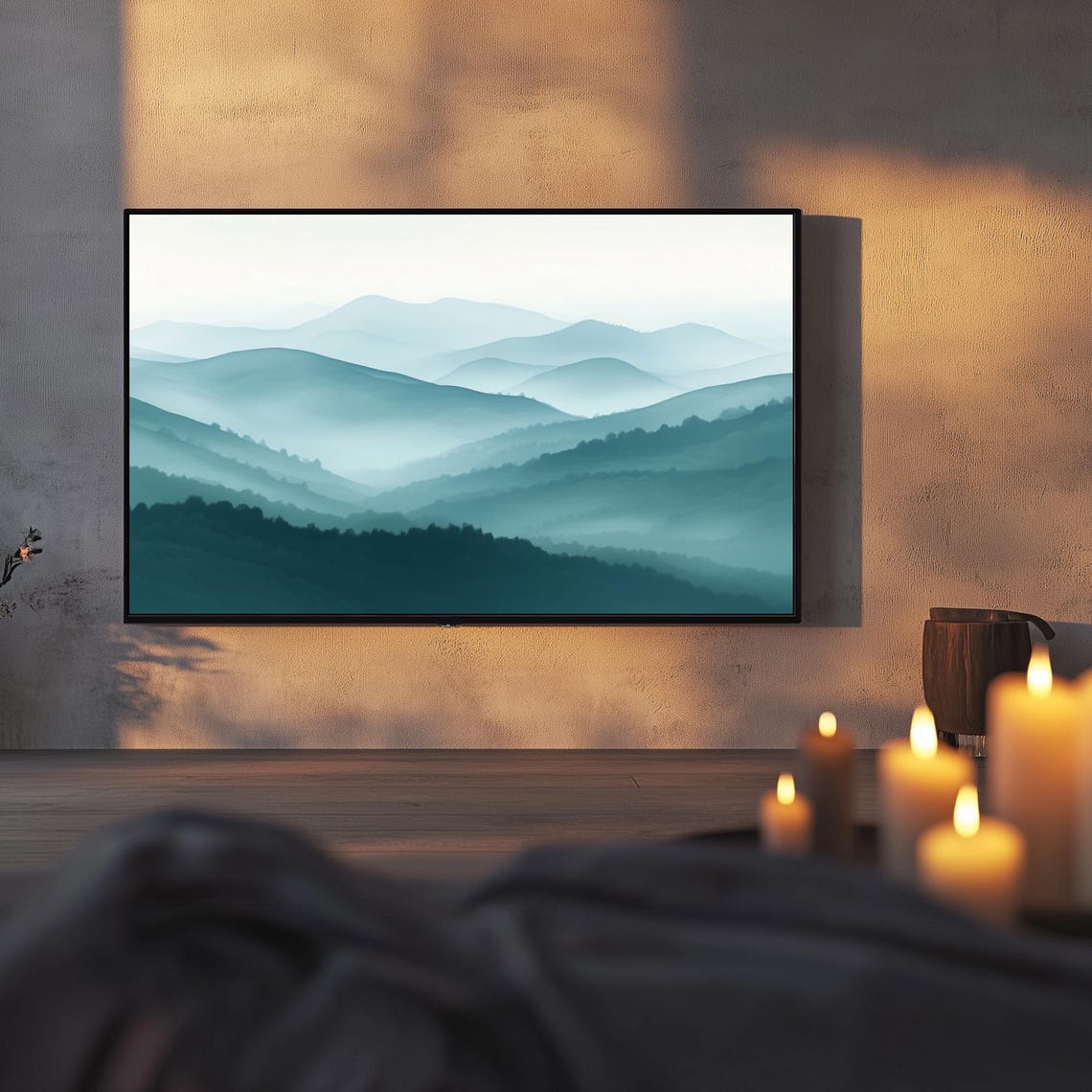 Neutral Misty Mountains Minimal Watercolor Landscape TV Poster - Image 3