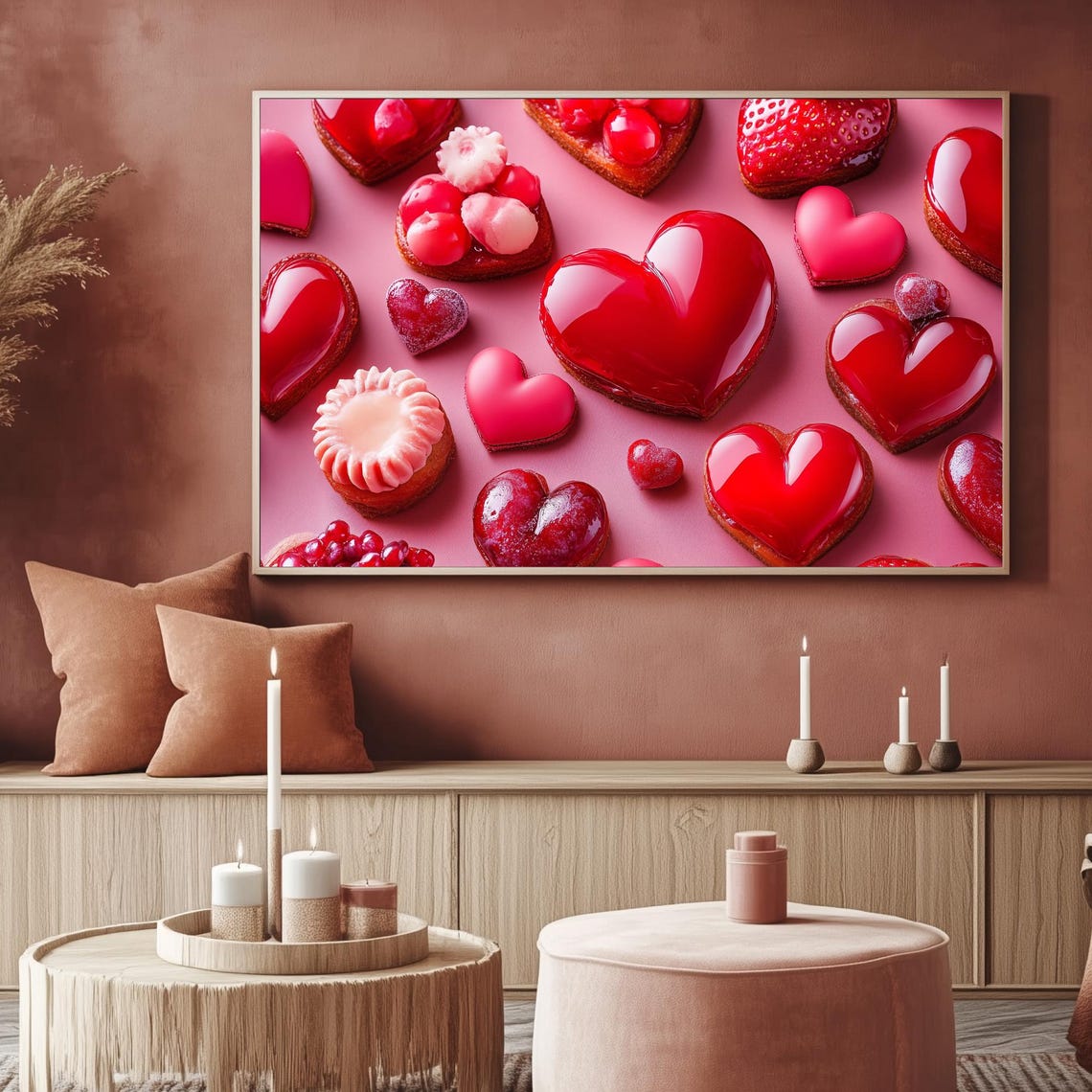 Red Heart Cookies Pattern Valentines Day Dessert Art Frame TV Poster - Image 2