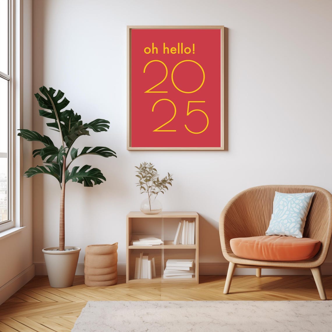 Oh Hello 2025 Yellow On Red Modern Typography New Year Party Poster - Image 5