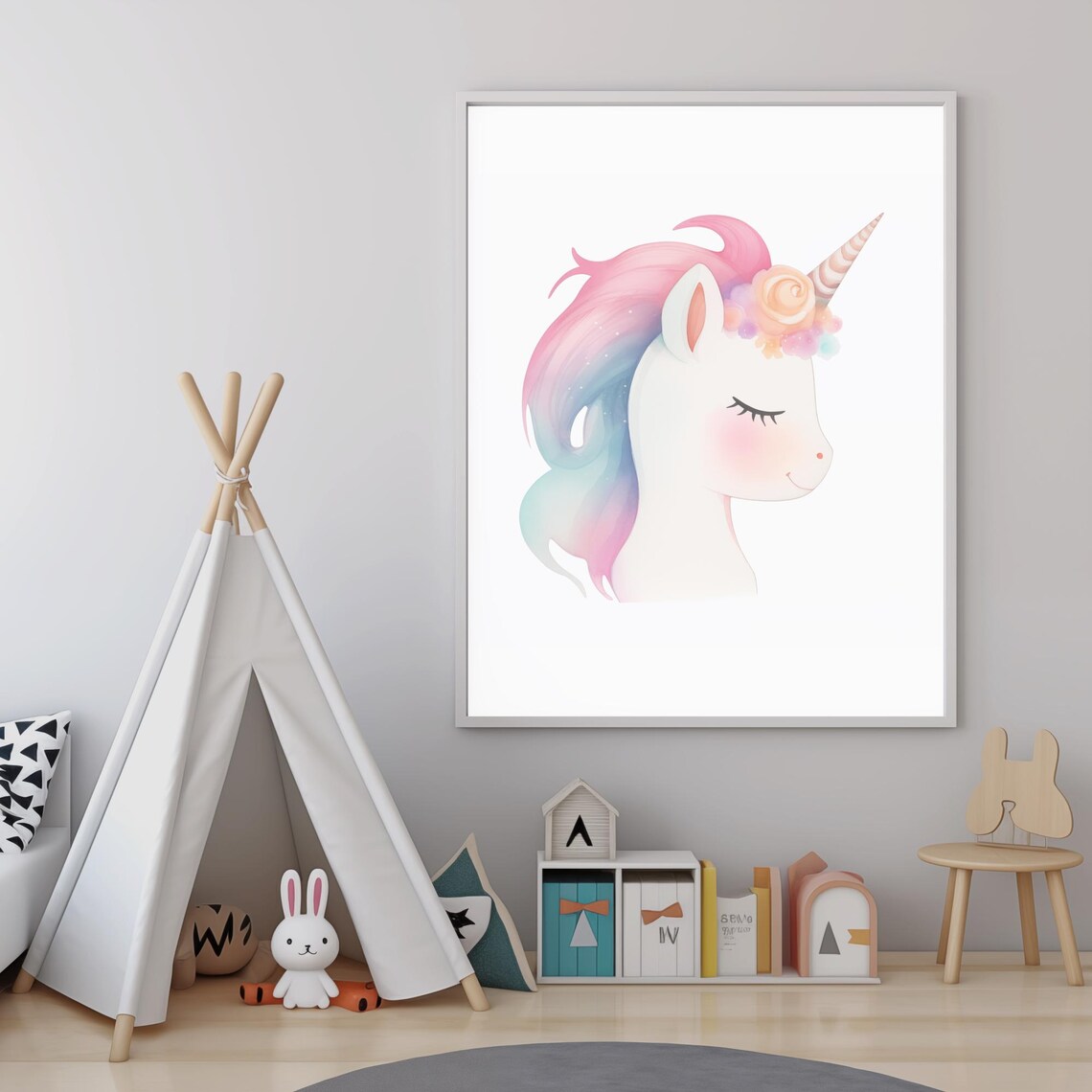 Pastel Unicorn Watercolor Baby Girl Nursery Kids Room Decor Poster - Image 4