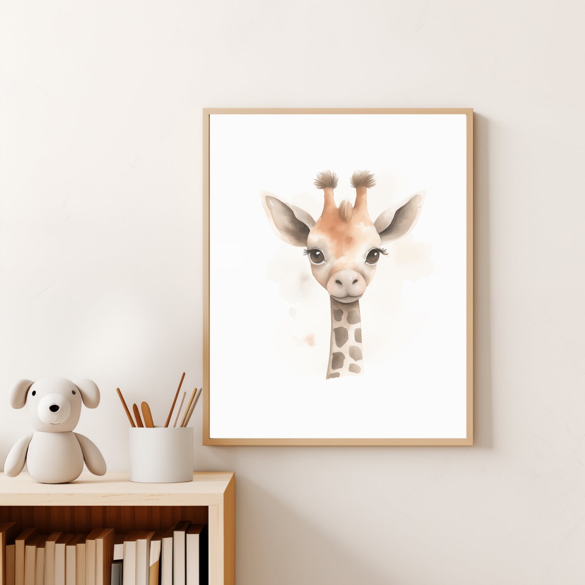 Sweet Giraffe Head Watercolor Portrait White Safari Nursery Wall Art - Image 5