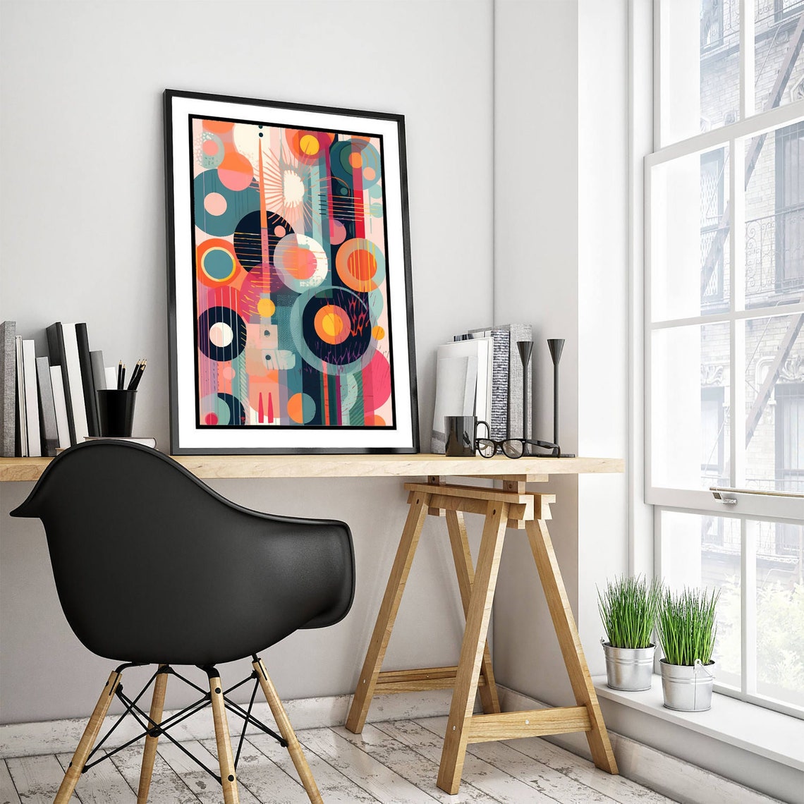 Bold Geometric Abstract Circles in Teal Coral and Navy Modern Poster - Image 3