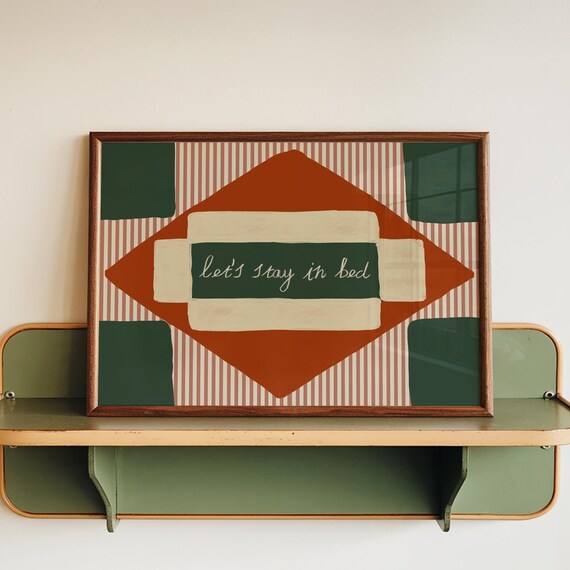 Lets Stay in Bed Mid Century Modern Print Geometric Bedroom Decor