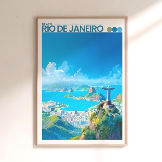 Rio De Janeiro Brazil Travel Poster Christ Redeemer Bay View