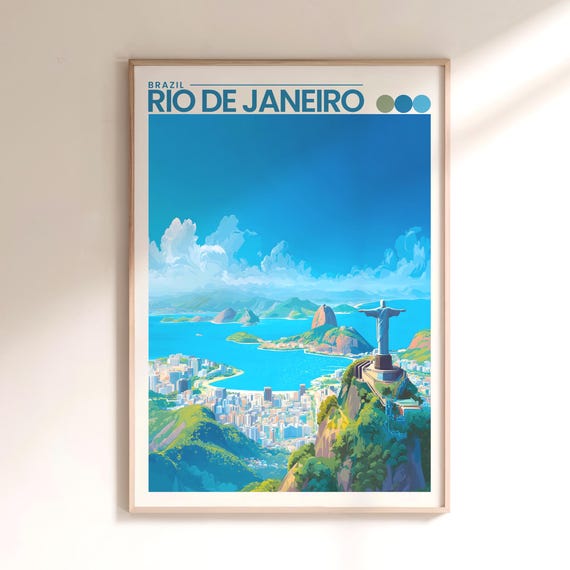 Rio De Janeiro Travel Poster Christ The Redeemer Sugarloaf Mountain Wall Art