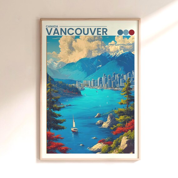 Vancouver Canada Harbour Mountains Skyline Sailing Travel Poster