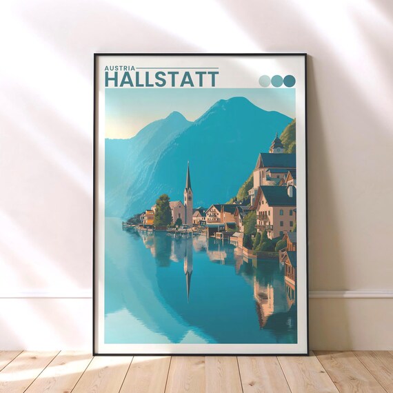 Hallstatt Austria Lakeside Village Alpine Church Travel Poster