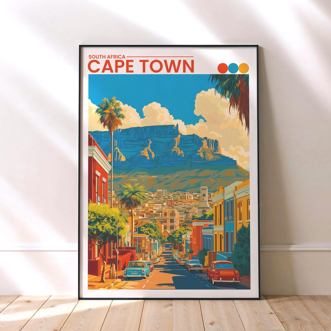 Cape Town South Africa Table Mountain Colorful Street Travel Poster