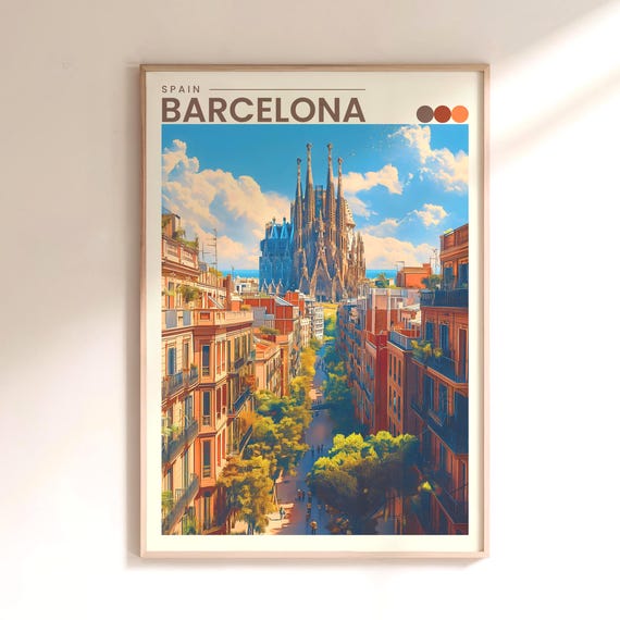 Barcelona Travel Poster Sagrada Familia Spain Wall Art Print