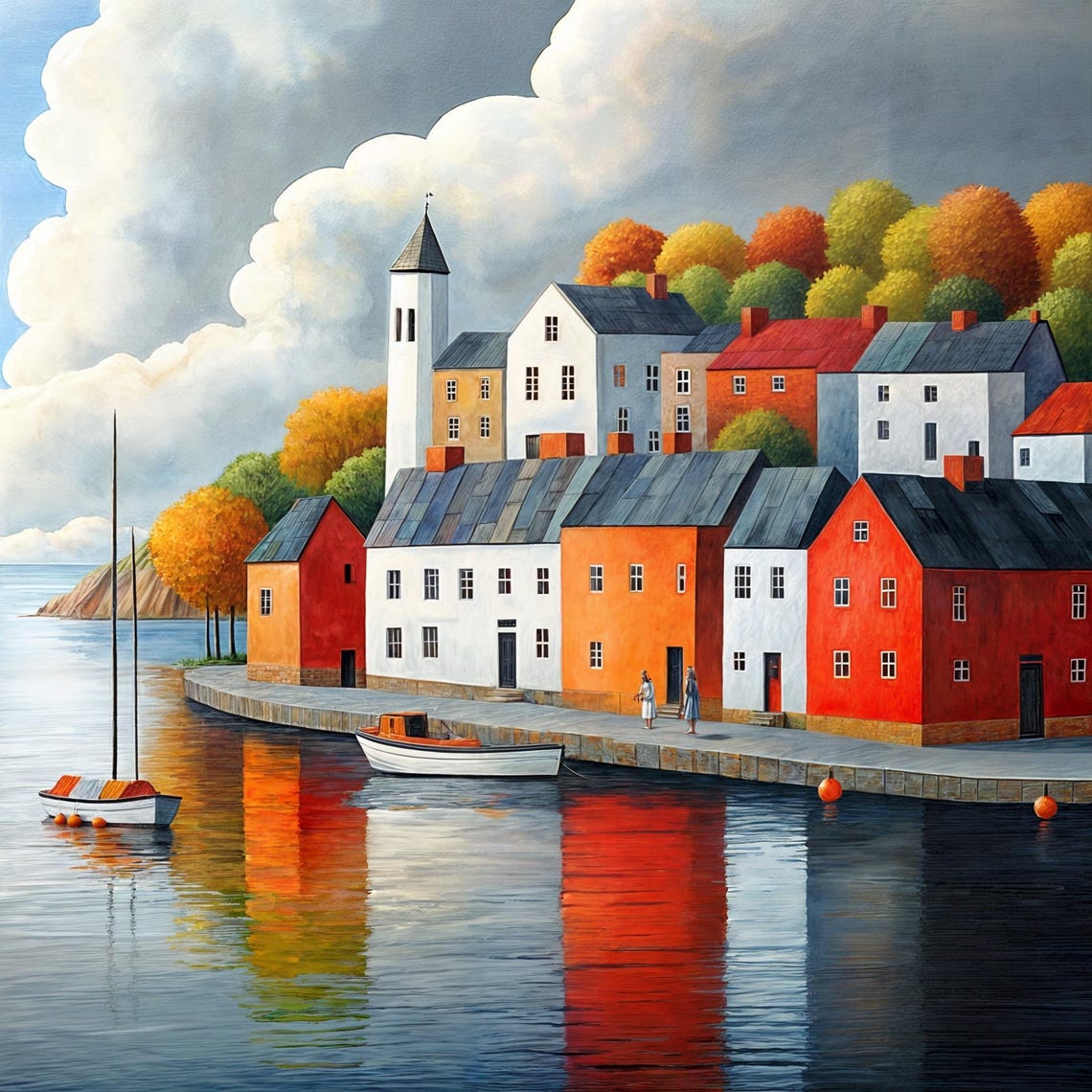 Coastal Village Wall Art Colorful Harbor View Painting Sailboats And Seaside Houses Print Ocean Art For Living Room Modern Home Decor - Image 3