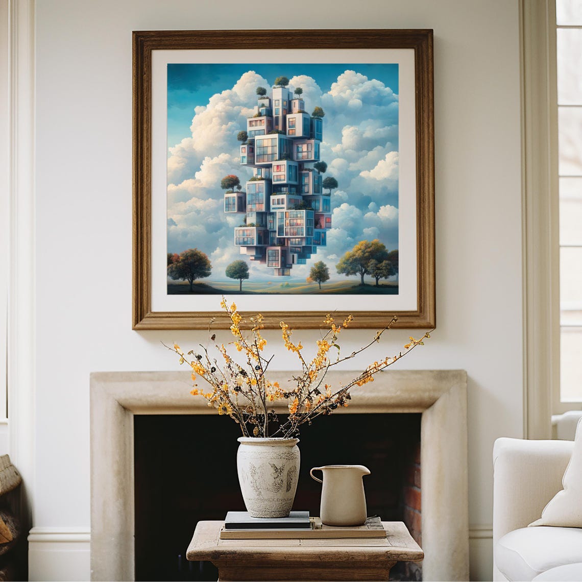 Surreal Architecture Wall Art Whimsical Clouds Home Decor Modern Design Poster Unique Artistic Home Decor Gift Idea - Image 2