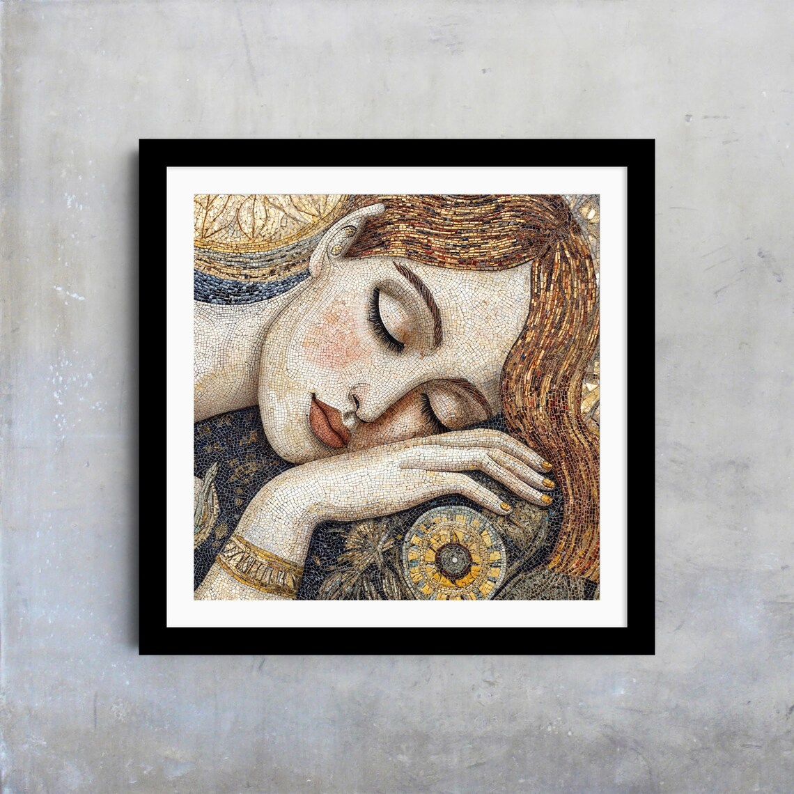 Mosaic Sleeping Woman Golden Jewelry Warm Tones Art Deco Style Wall Poster - Image 4
