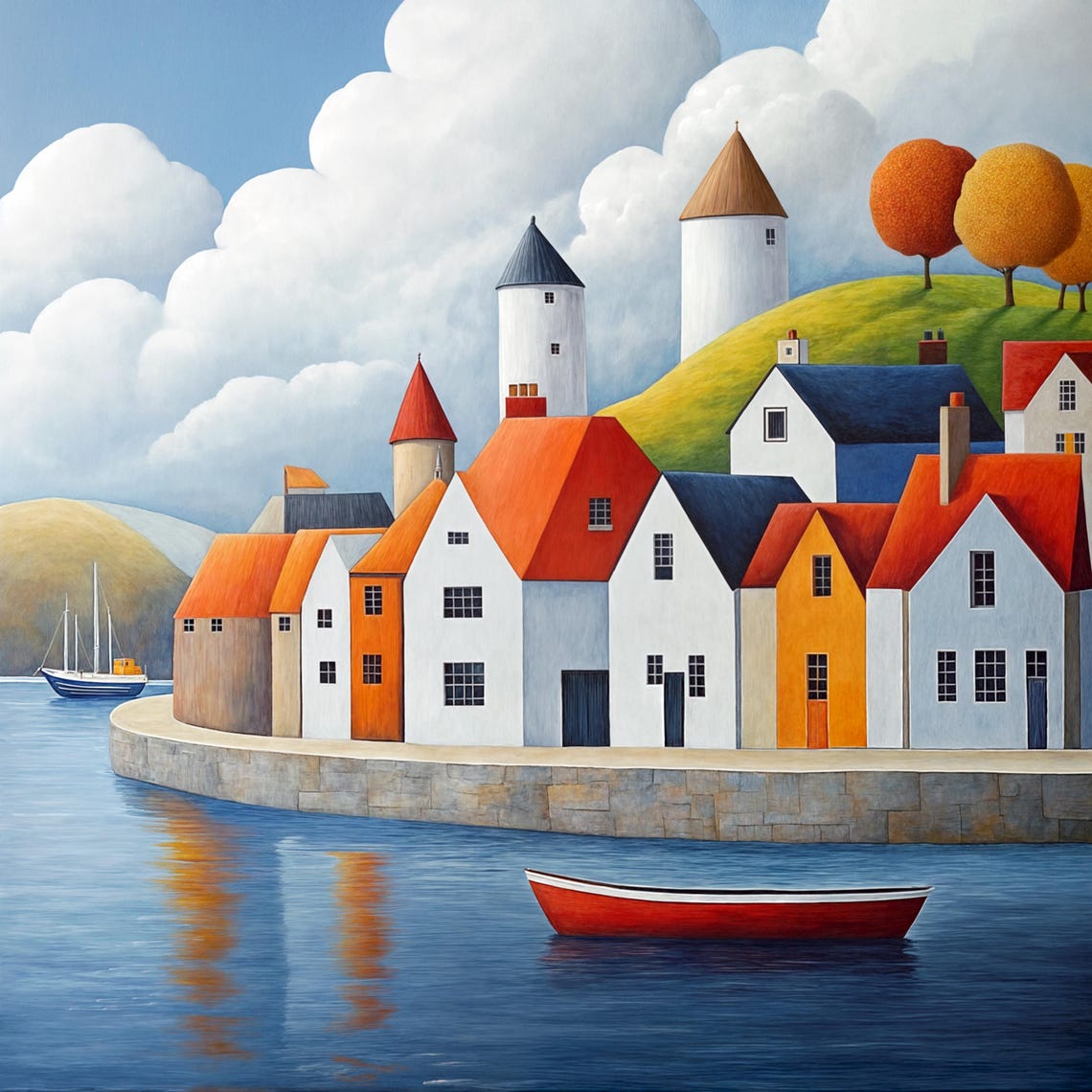 Coastal Wall Art Harbor Village Print Sailboats And Seaside Houses Print Ocean Art For Living Room Modern Home Decor Colorful Poster - Image 3
