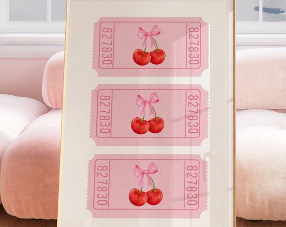 Coquette Room Decor Balletcore Wall Art Wall Art Cherry Bow Art Print Coquette Wall Art Bow Room Decor Balletcore Coquette Aesthetic