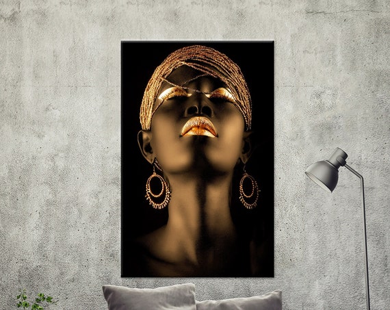 Golden Woman Canvas Art Modern Abstract Wall Decor