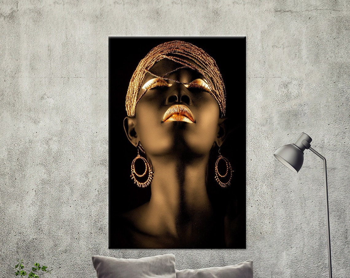 Golden Woman Canvas Art Modern Abstract Wall Decor