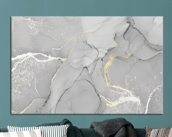 Gray Marble Canvas Art Modern Abstract Wall Decor