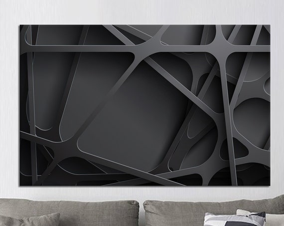 3d Black Abstract Canvas Wall Art Modern Metallic Effect Decor