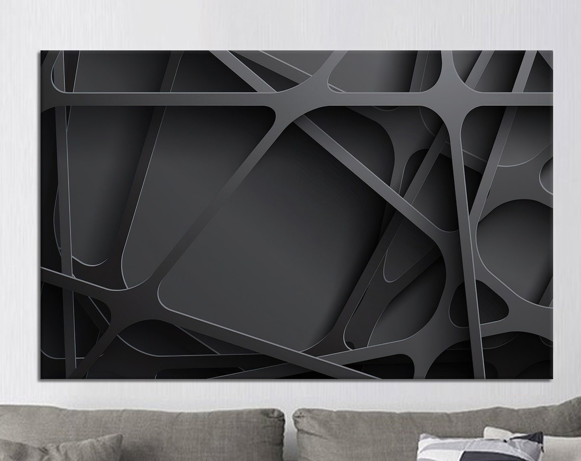 3d Black Abstract Canvas Wall Art Modern Metallic Effect Decor