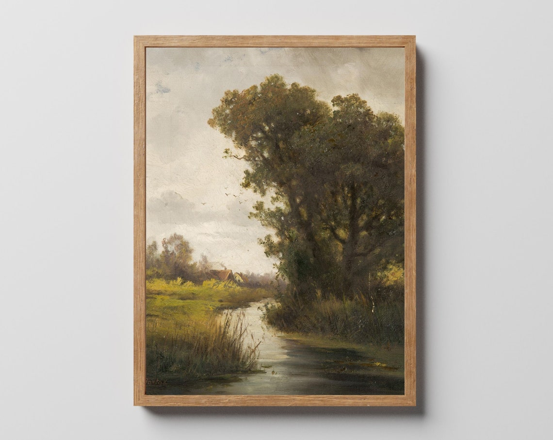 River Winding Past Reeds Under Tall Trees Vintage Landscape Poster - Image 4