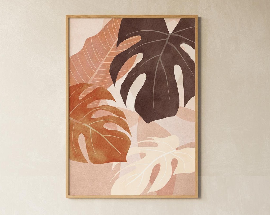 Terracotta Monstera Leaves Layered Botanical Boho Wall Poster - Image 3