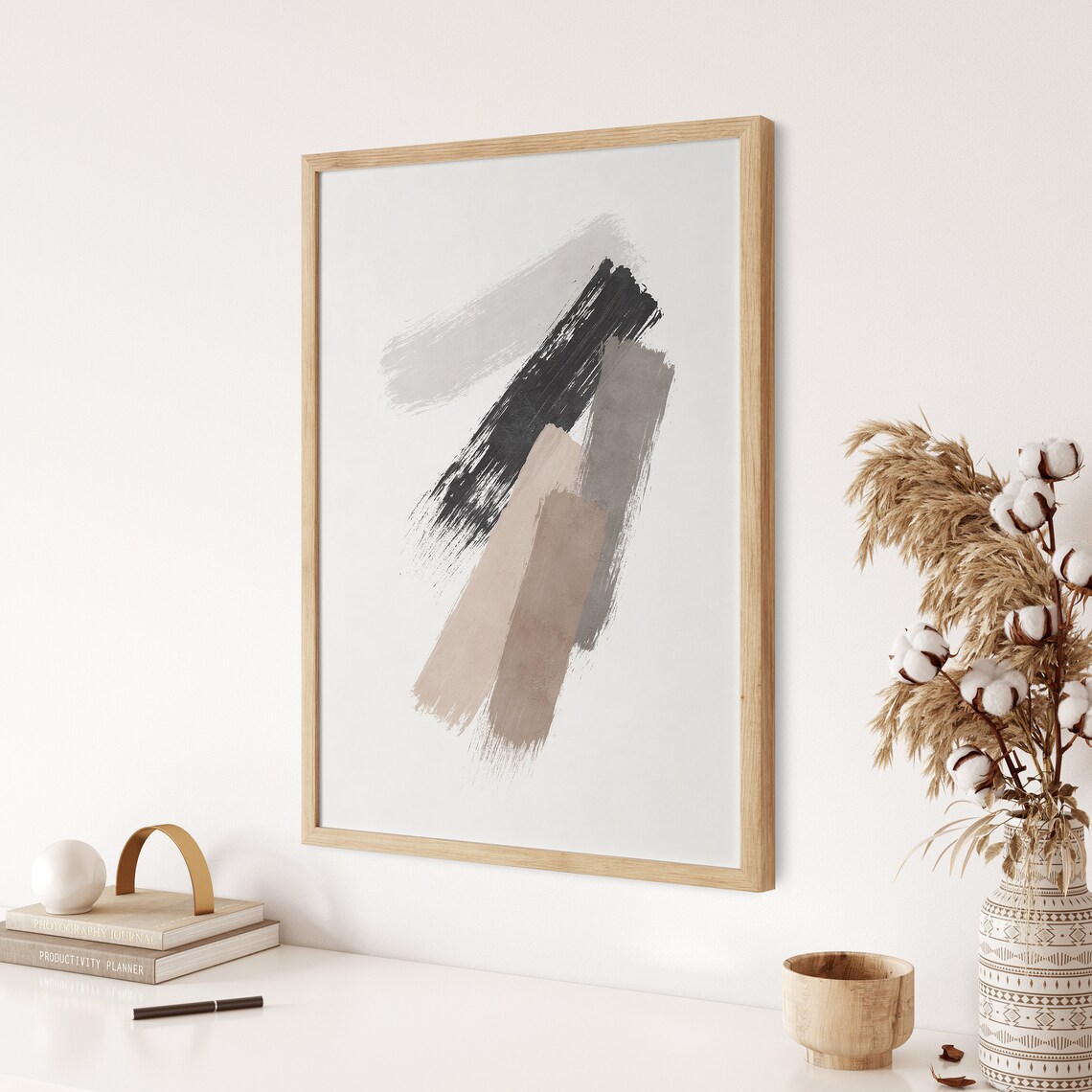 Neutral Brush Stroke Abstract Minimalist Japandi Art Poster For Living Room Decor - Image 2