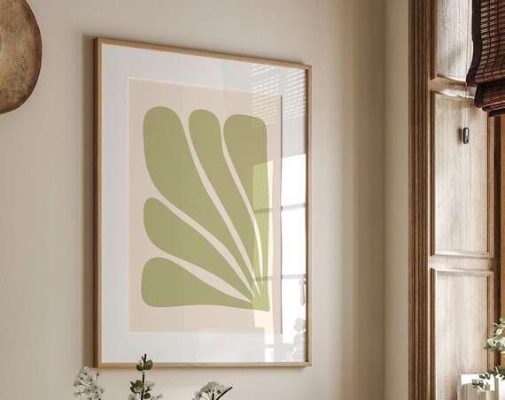 Sage Green Abstract Leaf Fan Minimalist Pastel Botanical Art Print