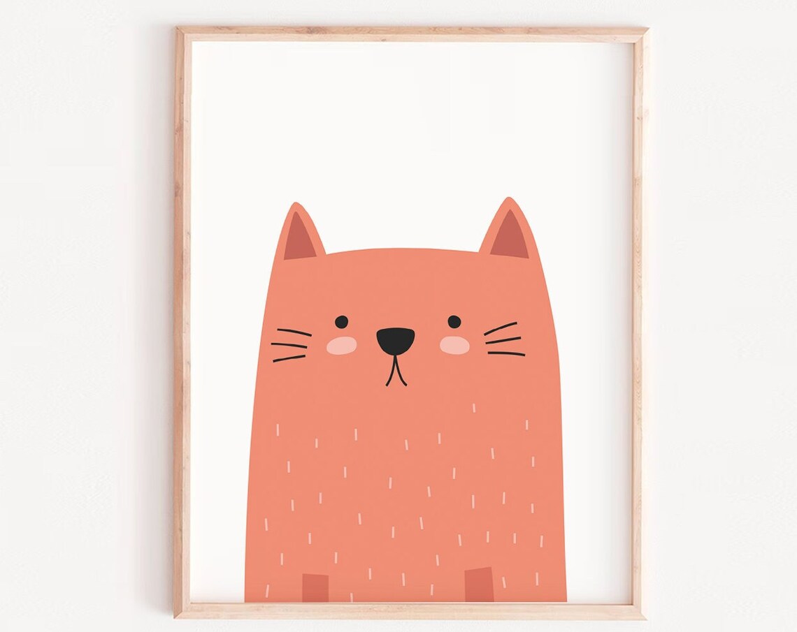 Nursery Cat Print, Kids Room Wall Art Poster