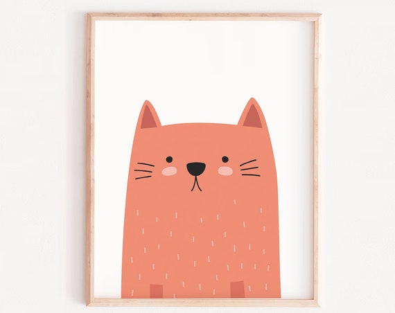 Nursery Cat Print, Kids Room Wall Art Poster