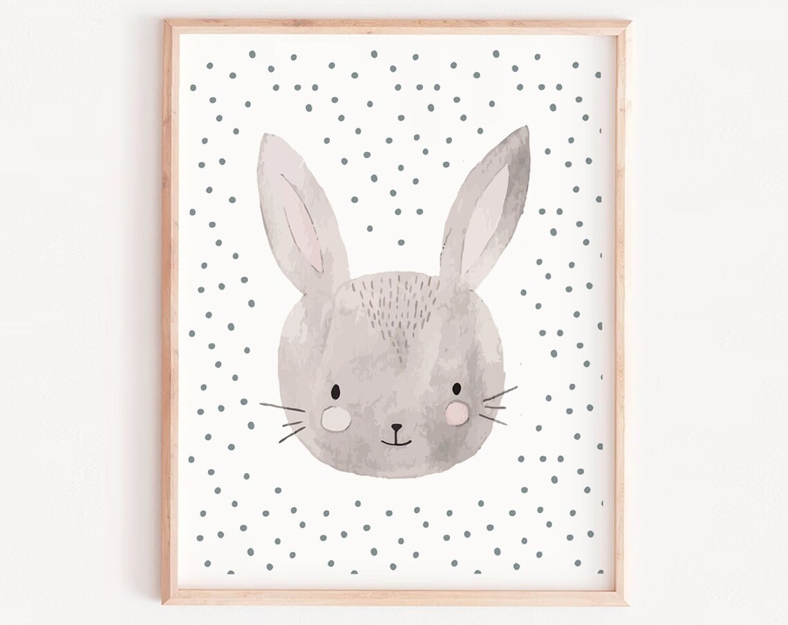 Baby Rabbit Nursery Animal Art Print, Woodland Decor