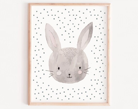 Baby Rabbit Nursery Animal Art Print, Woodland Decor