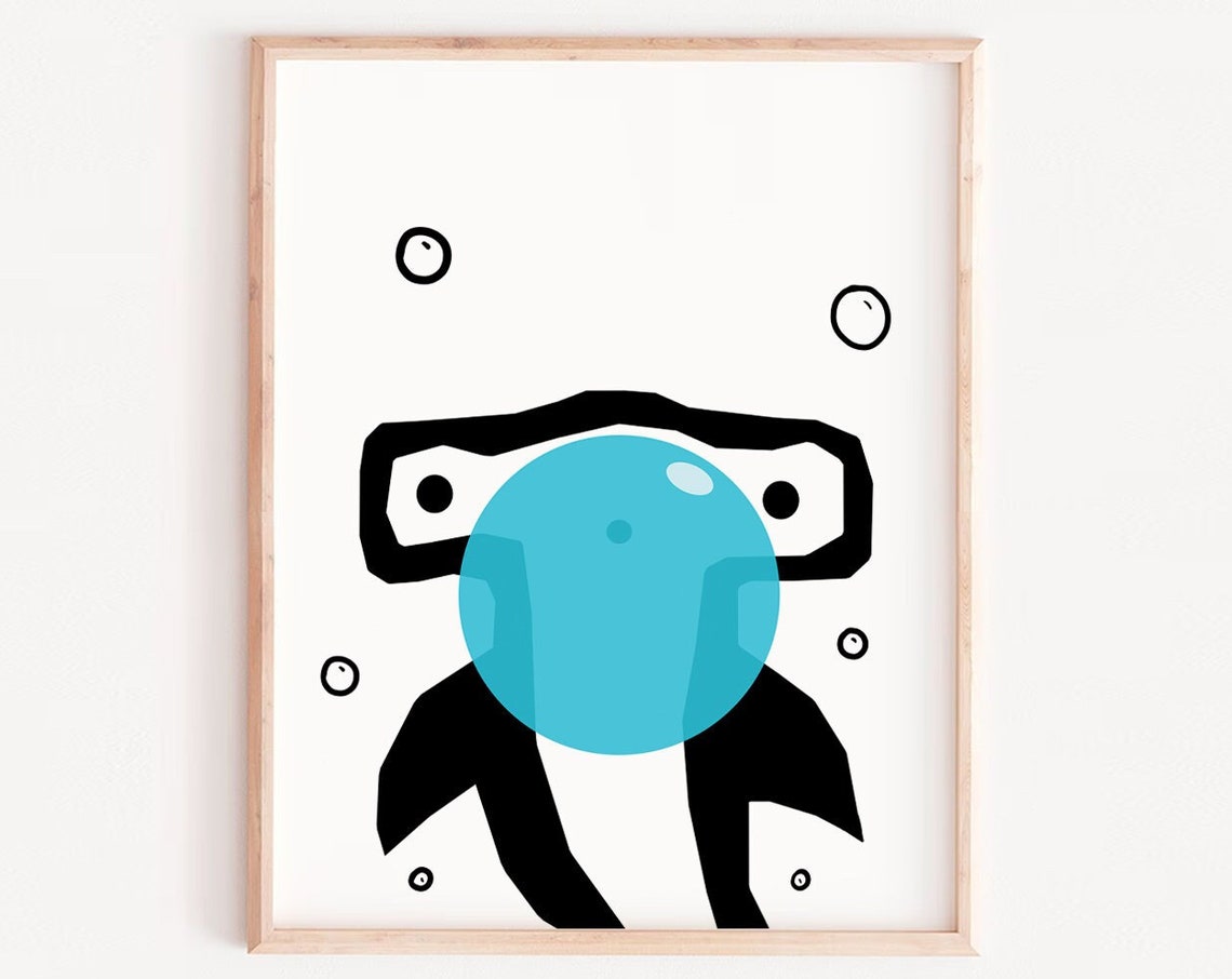 Blue Bubblegum Bubble Pop Abstract Monochrome Kids Art Poster