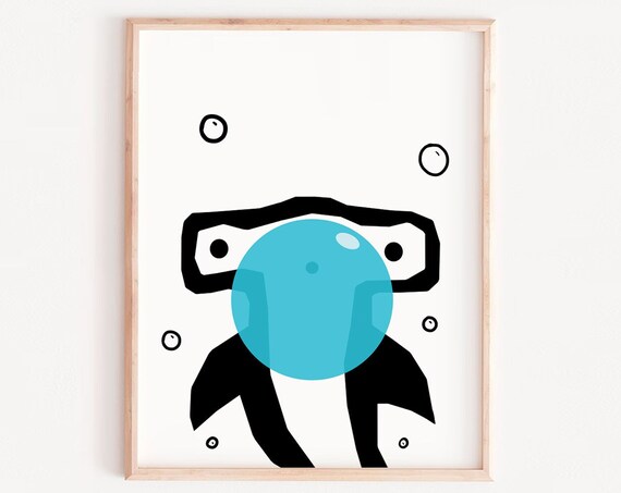 Blue Bubblegum Bubble Pop Abstract Monochrome Kids Art Poster