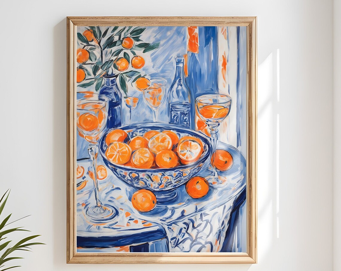 Abstract Blue Orange Print Modern Kitchen Fruit Drink Painting Vibrant Colour Kitchen Decor Henri Matisse Inspired Mediterranean Art - Image 4