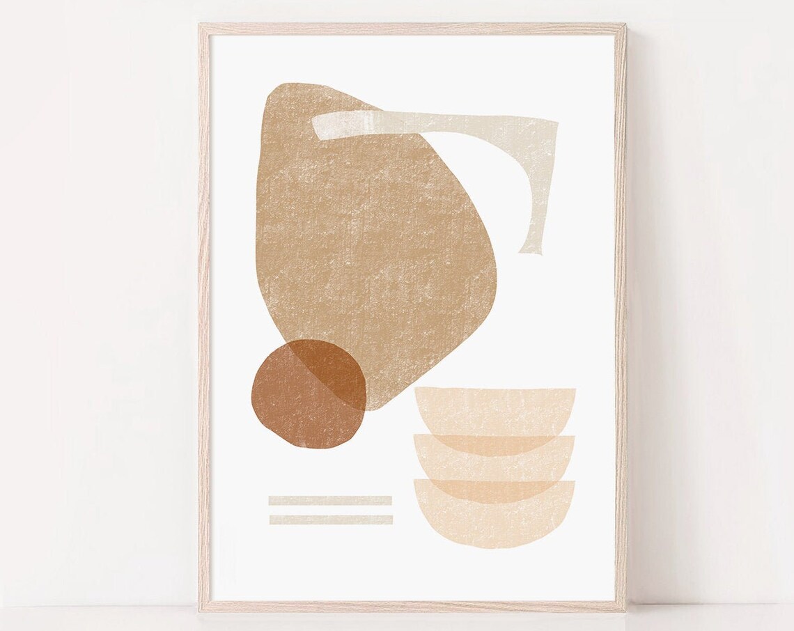 Neutral Tan Organic Shapes Textured Grain Abstract Modern Art Poster
