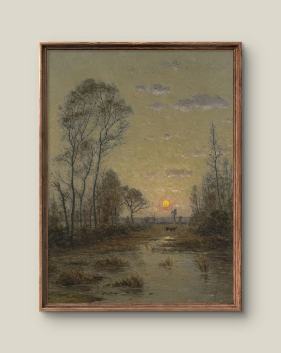 Vintage Autumn Landscape With Sunset Over Misty Marsh Wetlands Poster