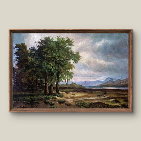 Vintage Summer Landscape Art Print Rustic Wall Decor Antique Painting Mountain Instant