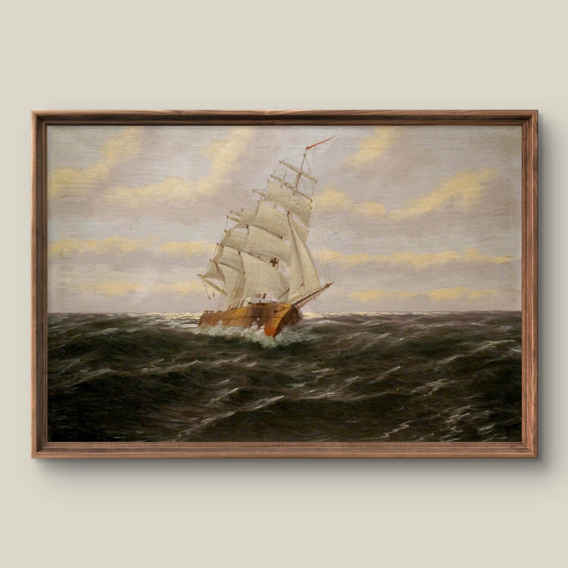 Tall Ship Sailing Ship Rough Seas Vintage Maritime Painting Poster