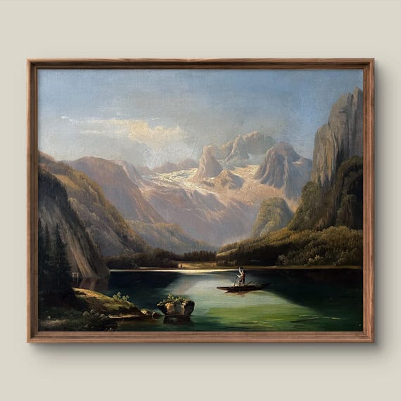 Vintage Mountain Landscape Art Print Rustic Wall Decor Antique Painting Summer Instant