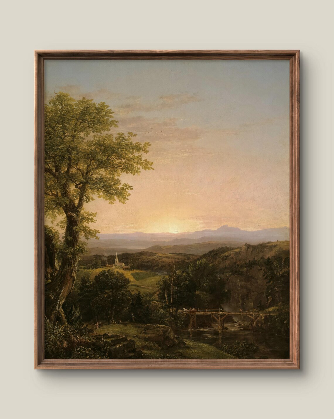 Vintage Summer Valley Landscape At Sunset Hudson River Style Poster