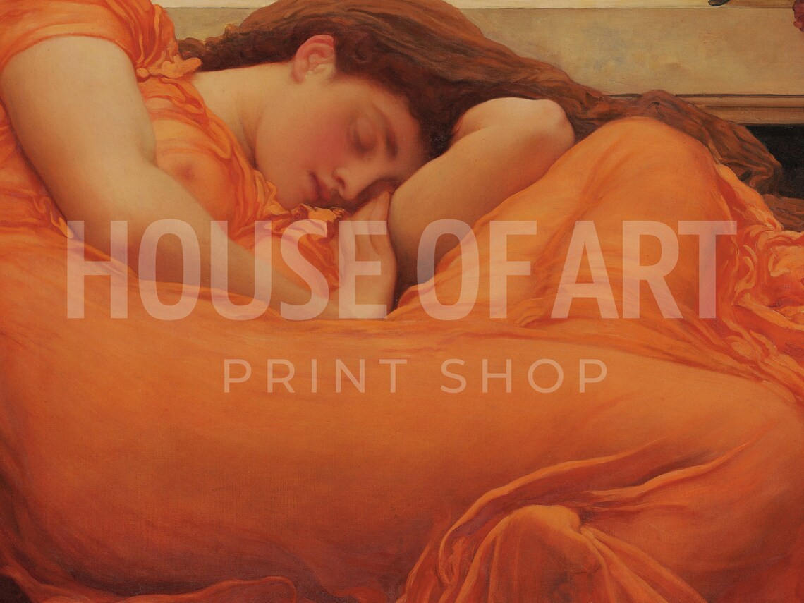 Leighton Flaming June Sleeping Woman Orange Drapery Pre Raphaelite Print - Image 2
