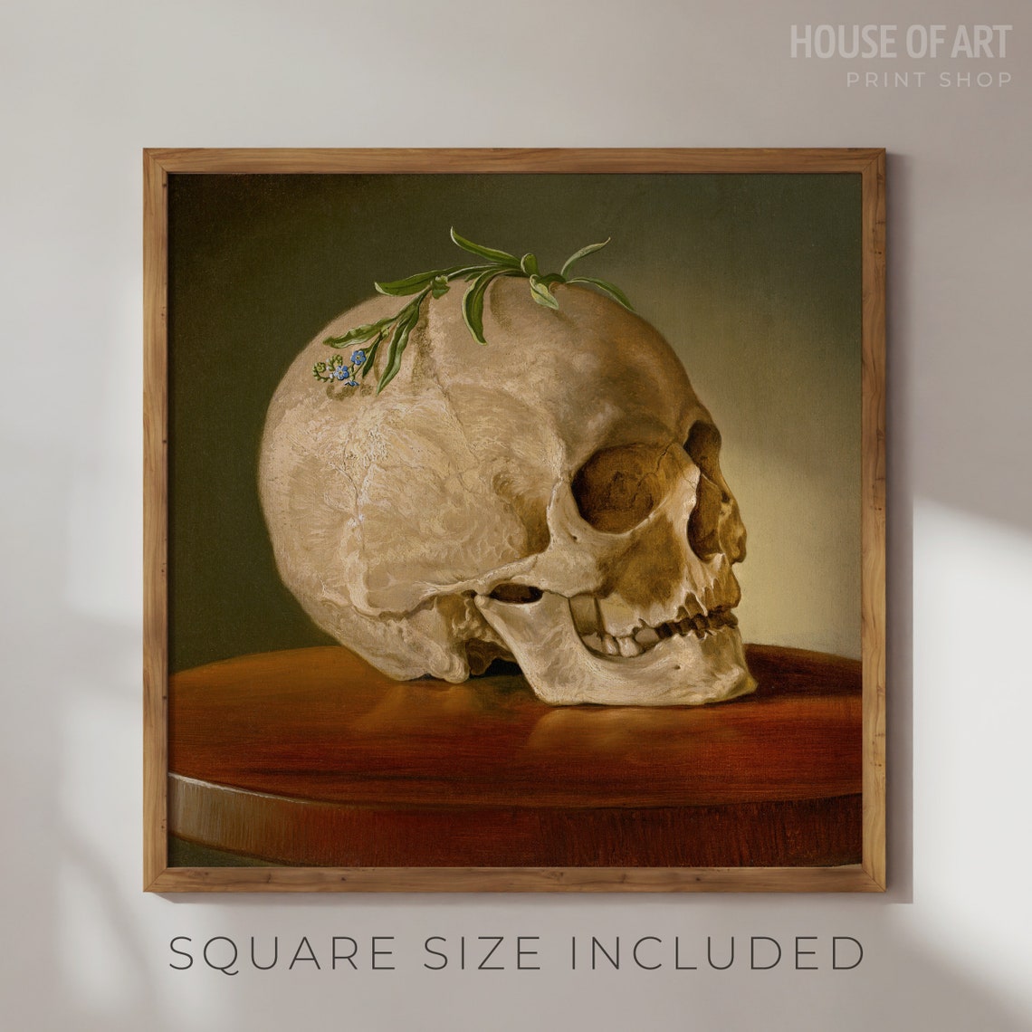 Skull And Forget Me Not Vanitas Still Life Memento Mori Art Print - Image 2