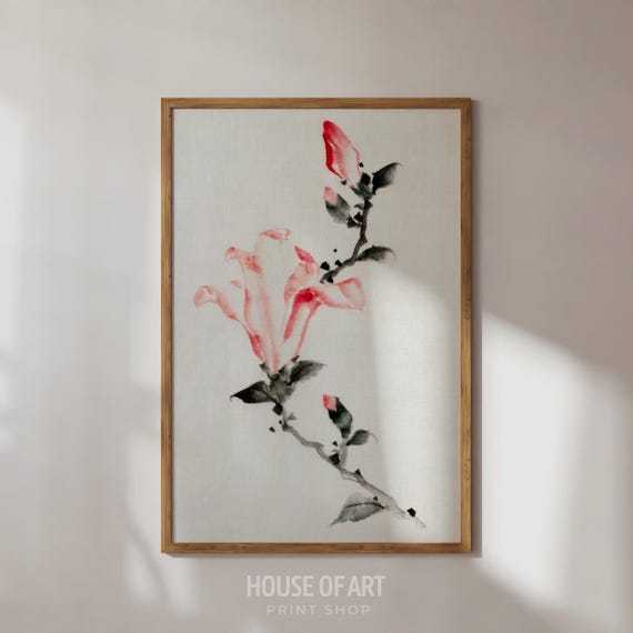Pink Blossom Print Japanese Ukiyoe Art Katsushika Hokusai Flower Painting Chinoiserie Wall Floral Poster Love Shack Fancy Decor