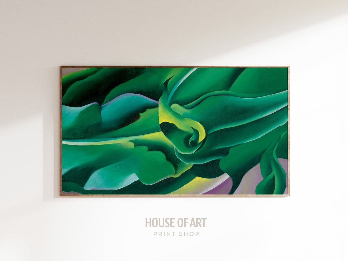 Green Corn Leaves Close Up Modern Botanical Oil Painting Vibrant Print - Image 3