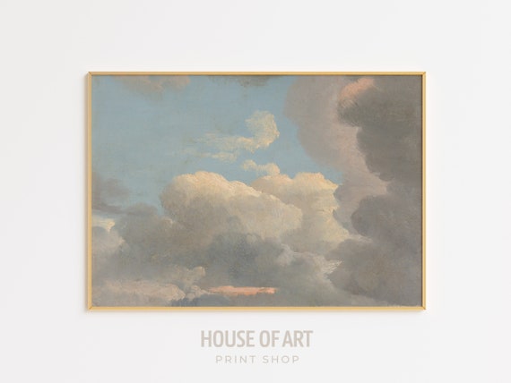 Cloud Wall Art Vintage Oil Painting Sunset Art Cloud Prints Aesthetic Clouds Painting Above Bed Decor Sky Poster Wall Art