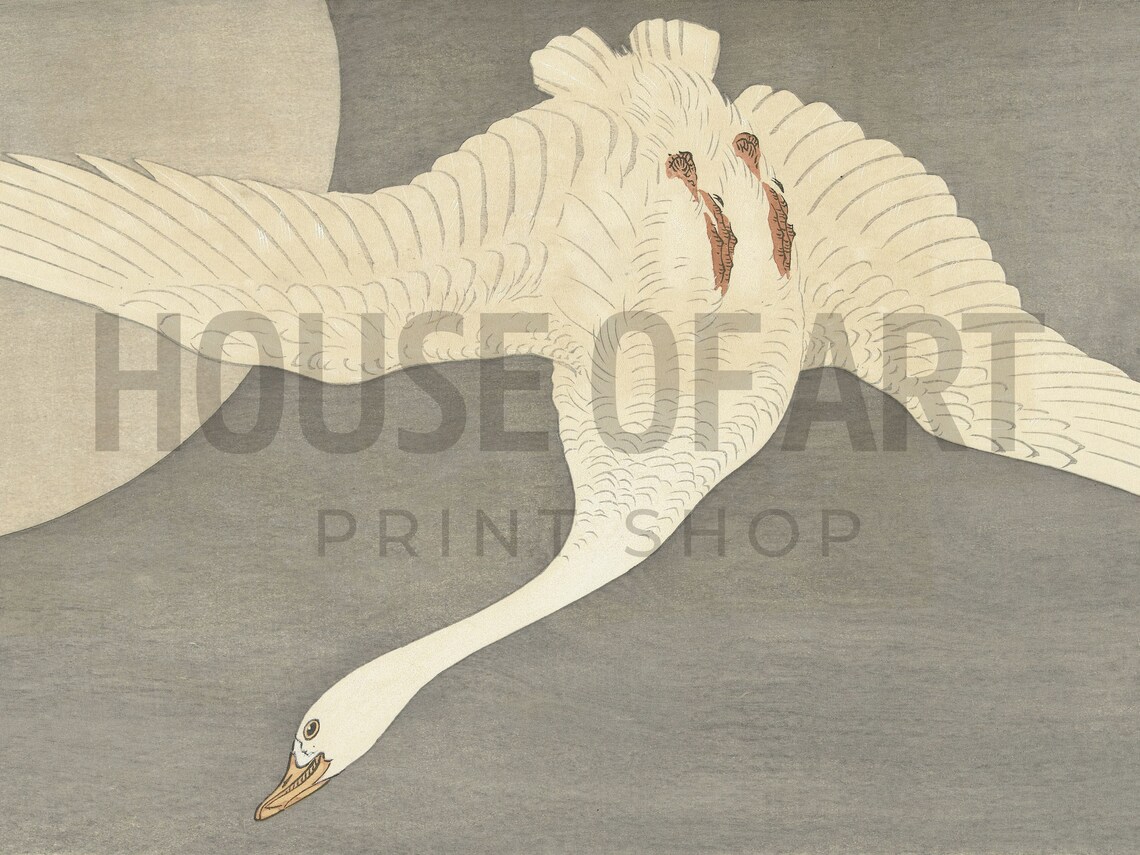 Vintage Japanese Goose and Swan Moon Art Print - Image 2