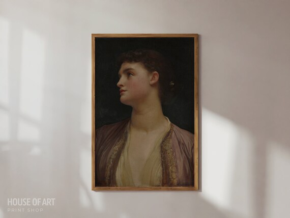 Vintage Woman Profile Portrait Rosy Cheeks Ethereal Gaze Oil Painting Poster