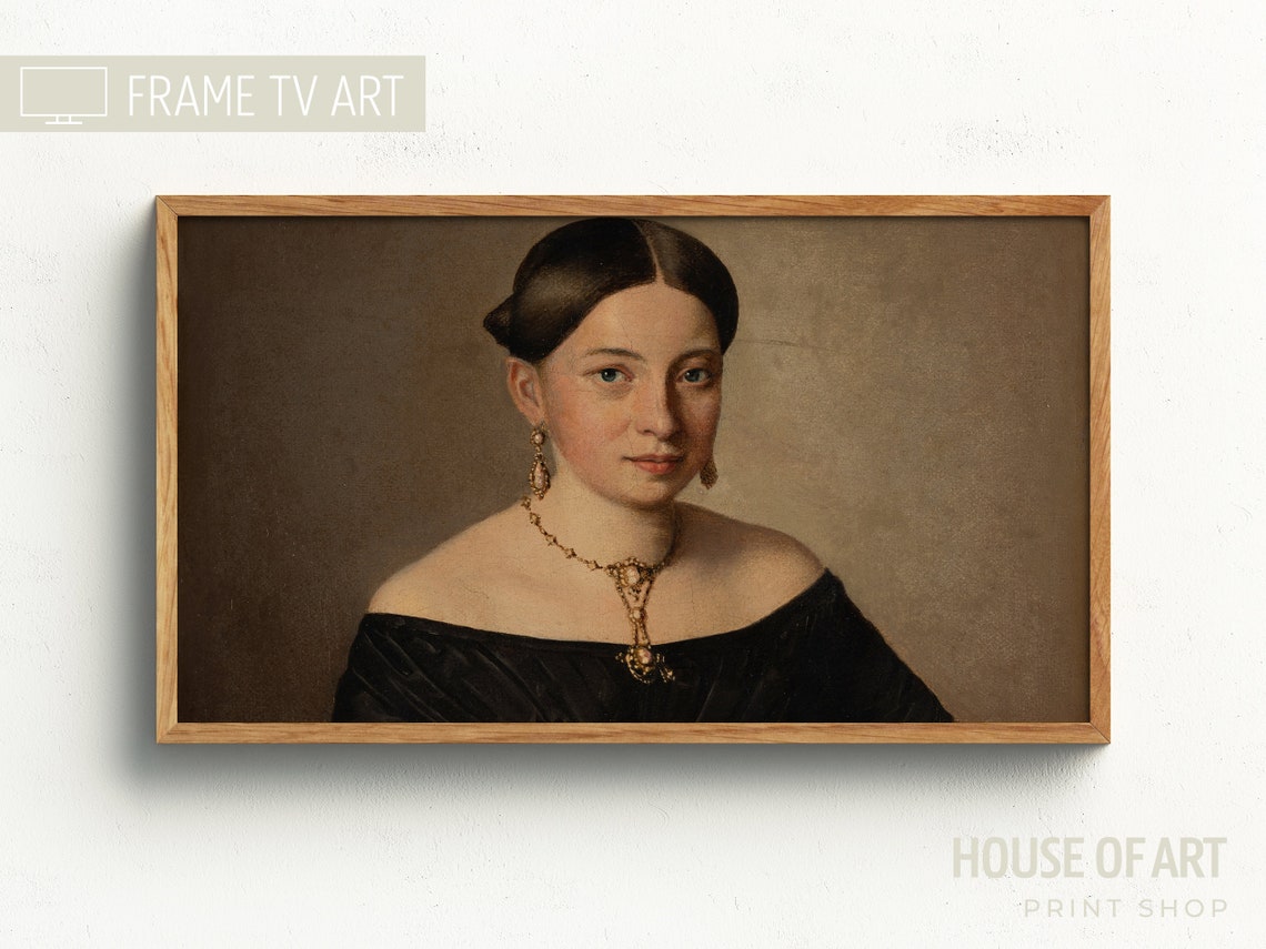 Frame Tv Art Vintage Portrait Oil Painting Classic Beautiful Female Artwork Fashionable Woman With Gold Jewelry
