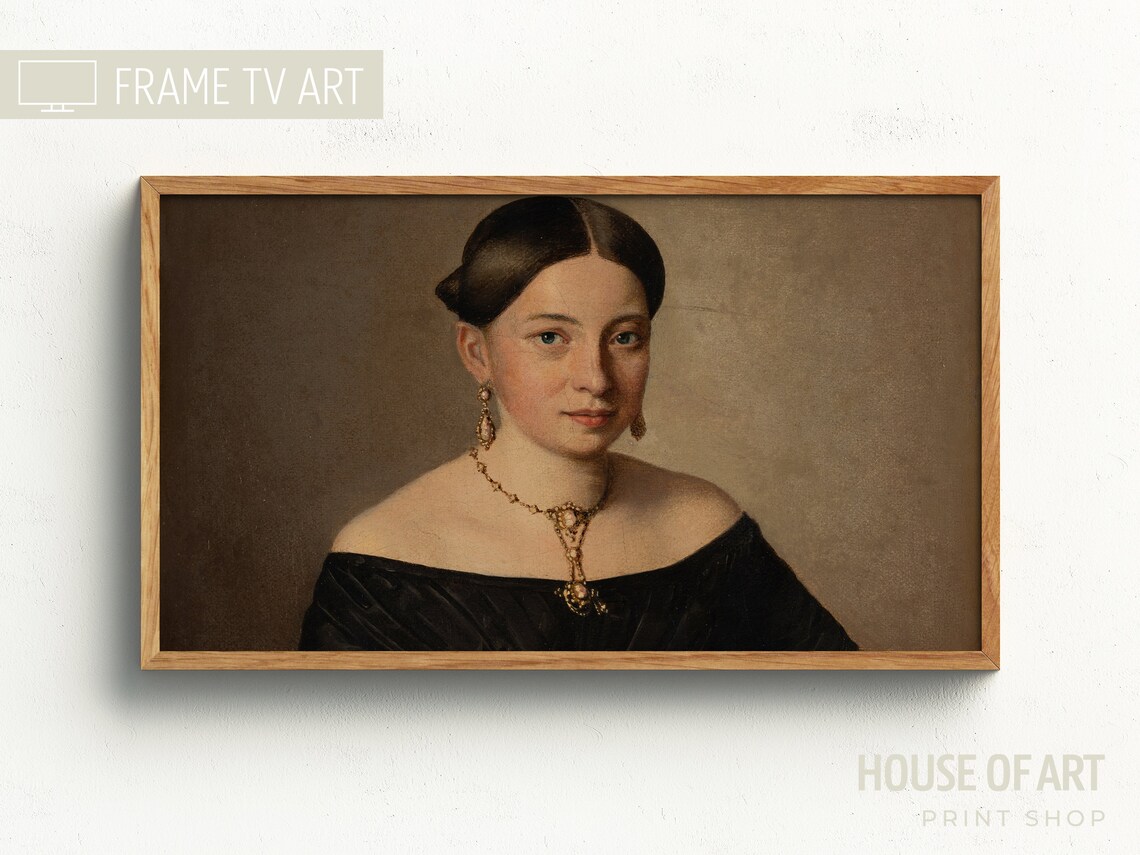 Vintage Portrait Of Elegant Woman Gold Jewelry Classic Oil Painting Print