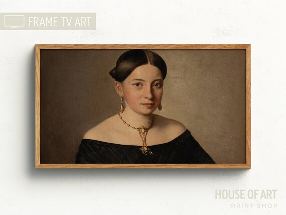 Vintage Portrait Of Elegant Woman Gold Jewelry Classic Oil Painting Print